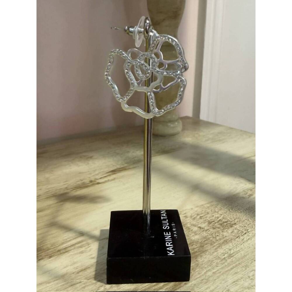NEW KARINE SULTAN floral hoop earrings in silver
